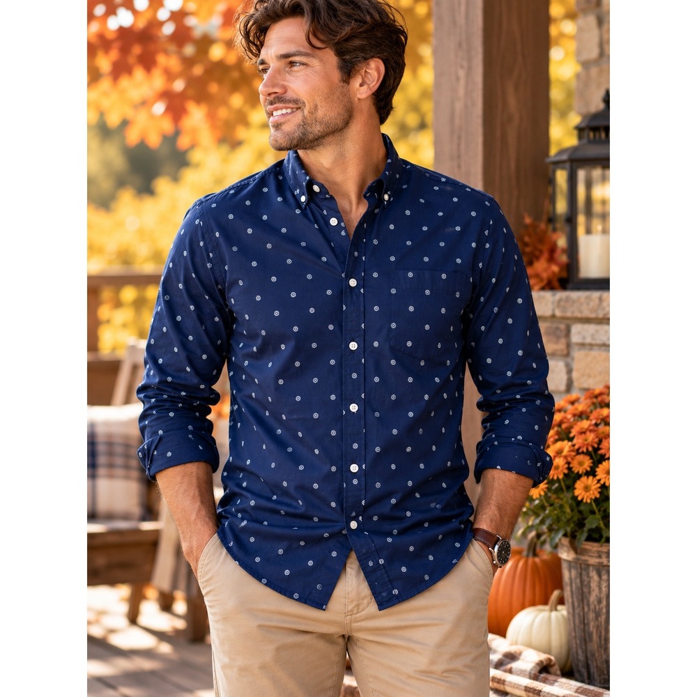 NWT Goodfellow & Co Slim Fit Navy Floral Dot Stretch Poplin Button Shirt S